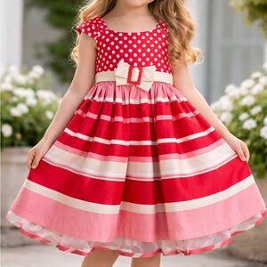 Bonnie Jean Red Polka Dot Twirl Dress Girls Size 5